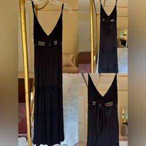 Black Maxi Sleeveless V Neck Dress Cut Out Spaghetti Strap Boho Dresses Like New